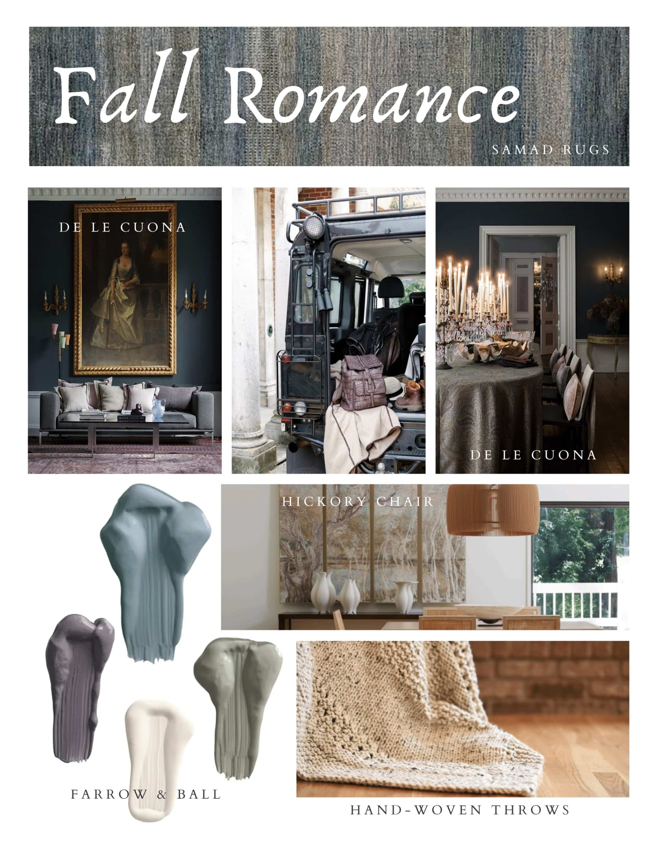 Collage of cozy autumn interior design elements and textiles.