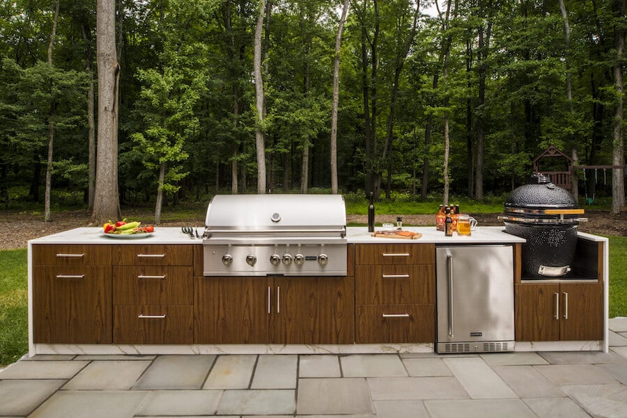 Modern functionality, galley-style with Brown Jordan Outdoor Kitchens and Coyote Outdoor Living.