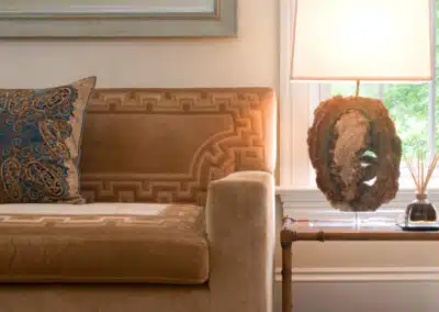 Closeup of Sofa and Side Table with Lamp in 2009 Designer Showhouse of Westchester