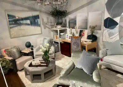 Elegant living room interior with art and modern decor.