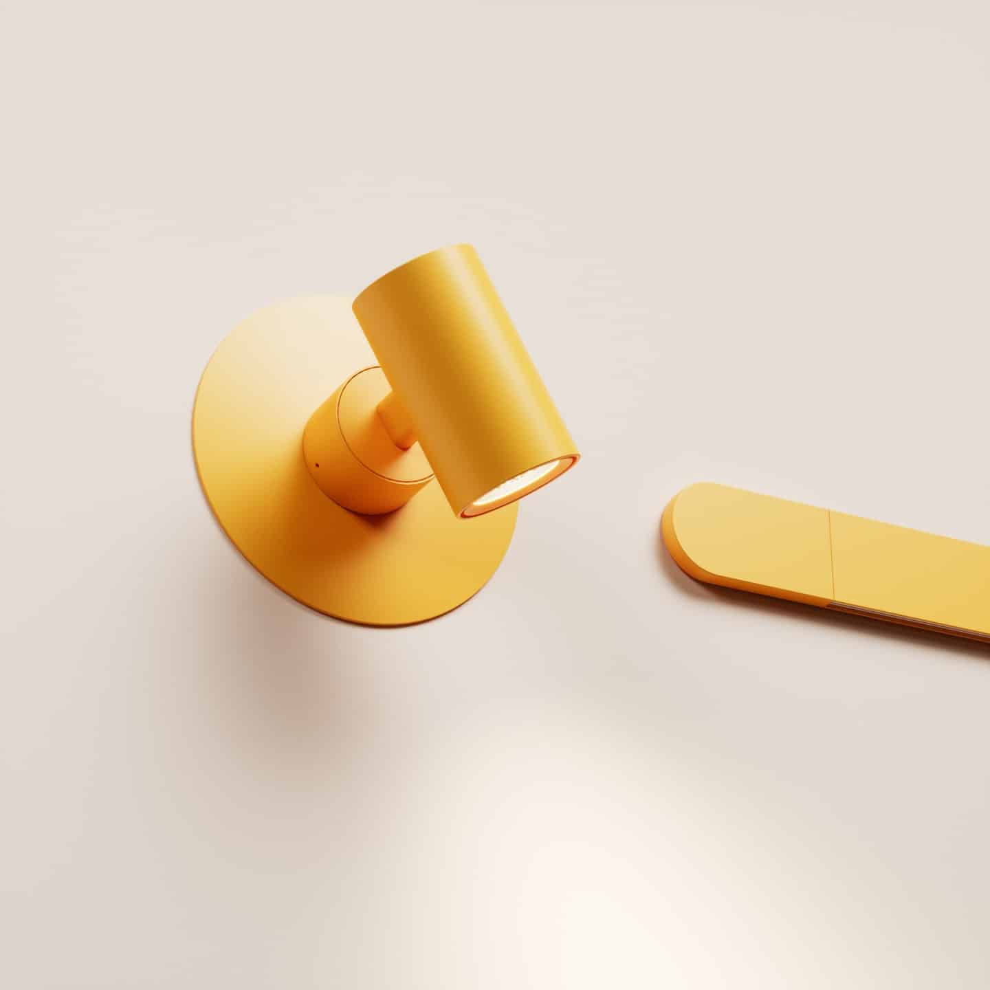Modern yellow wall lamp on off-white background