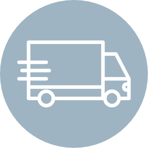 Icon of delivery truck on blue background.